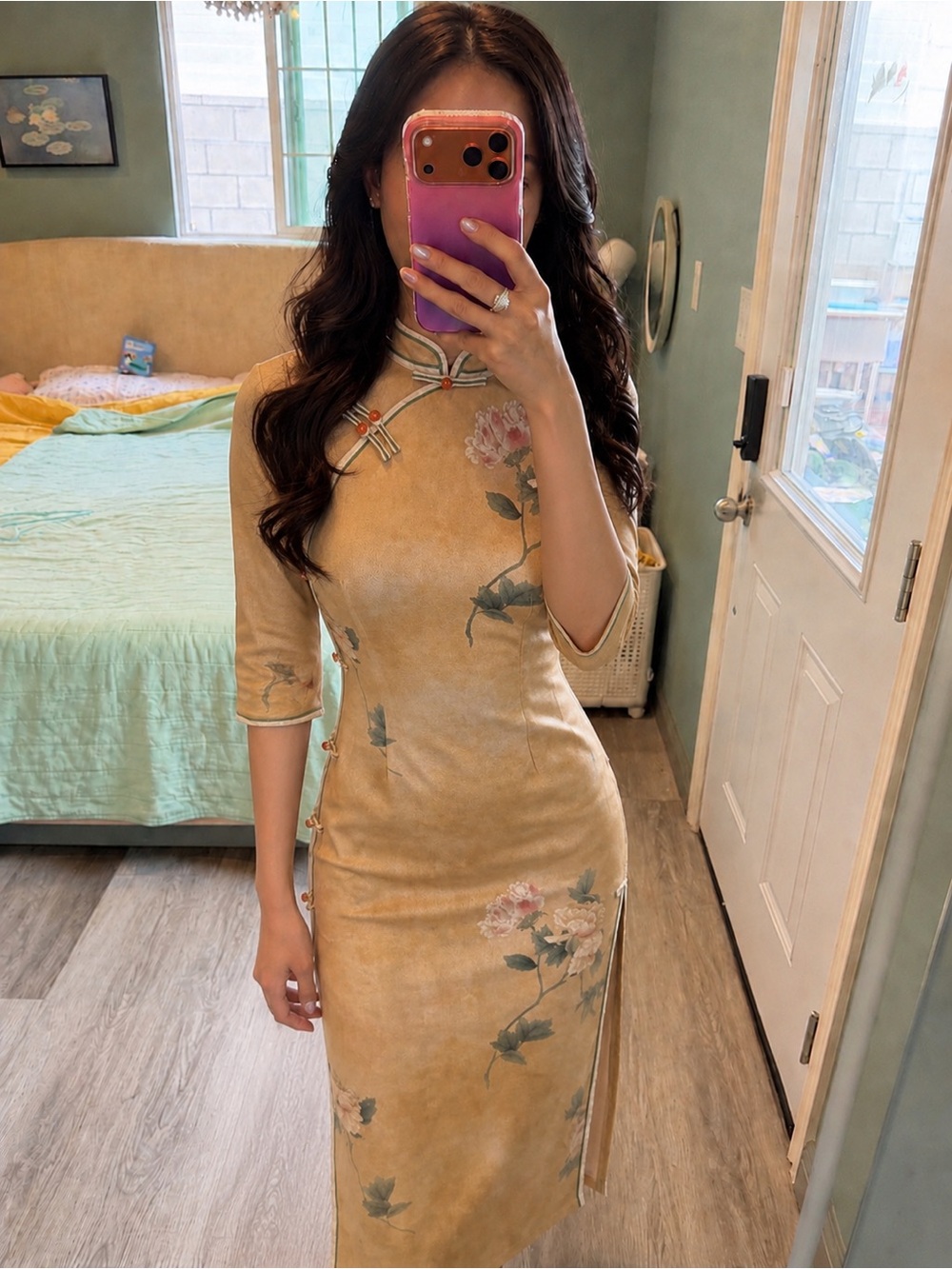 Vintage Floral Cheongsam Qipao Maxi Dress XS-S